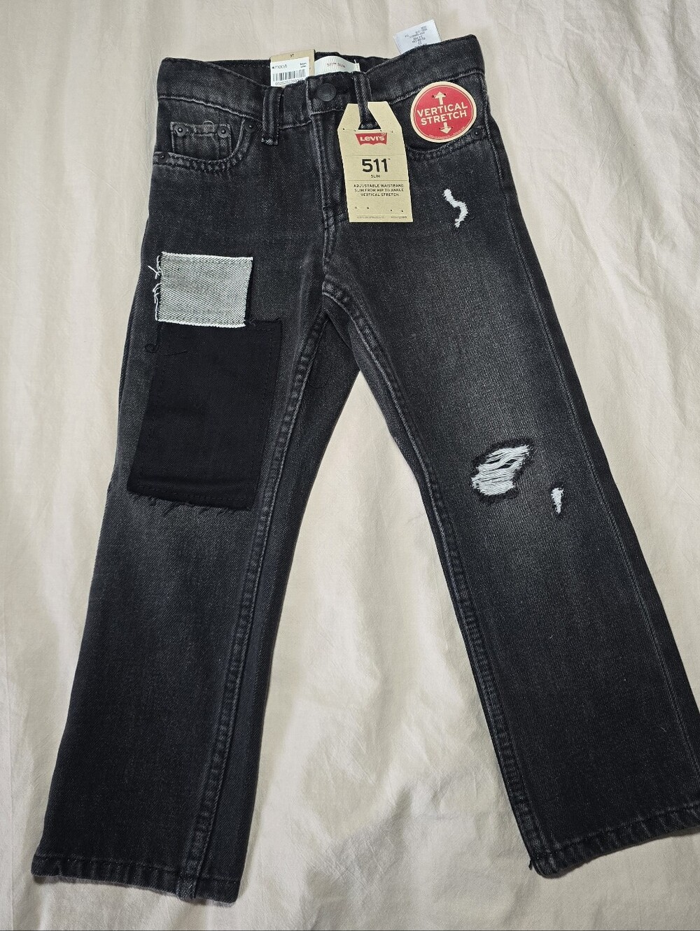 NWT Boys Levi's 511 Slim Black Stretch Jeans with Patch Detail 3T